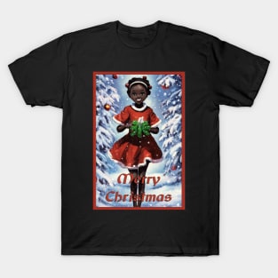 White christmas kawaii black girl anime T-Shirt